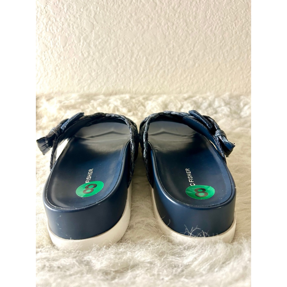 NWOB Marc Fisher Welti Woven Blue Slip On Flat Footbed Sandals Women Size 8M - Picture 2 of 6